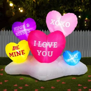 6 FT Valentine’s Day Inflatable Sweet Hearts Decor Blow up Valentine Romantic Decor Built in LEDs for Wedding Yard Party