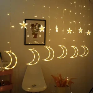 6 Moons 6 Stars Christmas Curtain Light LED Window Wall Star Moon String Light Room Festival IP44 Dimmable Decoration