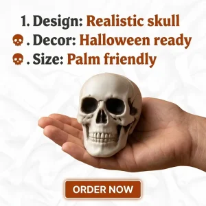 6 Pack Mini Halloween Skull Props with Detailed Texture for Tabletop and Haunted House Decor