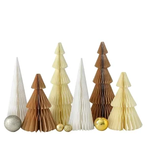 6 Pcs White Christmas Tree Honeycomb Centerpiece Minimalist 3D Paper Trees Modern China Reusable Table Decoration Decor