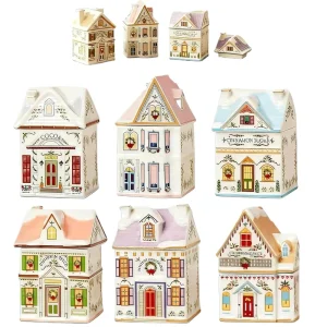 6-Piece Mini Christmas Gingerbread Houses Spice Jars Set Vintage Holiday Village House Decor with Lids for Kitchen Countertop