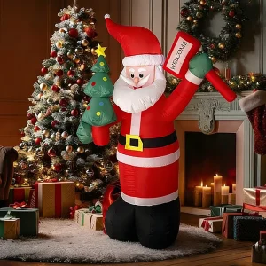 6 ft LED Inflatable Santa Holding Christmas Tree Sign