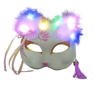 600PcsHalloween Mask LED Light up Mask Japanese Anime Carnival Masquerade Fox Mask Halloween Dress up Costume Props Party Decor