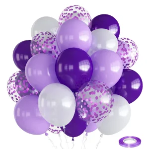60Pcs 12inch Purple White Balloons Confetti Helium Latex Balloons Kit Balloons Party