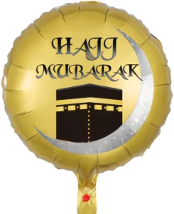625495 Golden HAJJ MUBARAK Foil Balloon Islamic Hajj Celebration Decoration with Kaaba and Crescent Moon