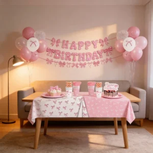 640425 Suit Pink Bow Birthday Party Supplies Kit Plates Cups Napkins Balloons and Cake Topper for a Sweet Celebration