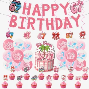 67 Topic Theme Birthday Party Decoration Set with Cake Topper and Balloons