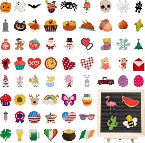 68 Pcs Holiday Seasonal Accessories Icons for Felt Letter Message Board Decorations Cute Symbols Changeable with Adhesive Dots