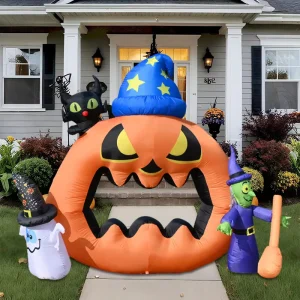 6FT Halloween Decorations Inflatable Pumpkin Witchset Halloween Garden Yard Decoration Inflatable Light Air Model