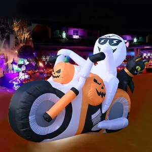 6FT Halloween Inflatable Ghost Biker with LED Pumpkin Motorcycle Outdoor Decoration