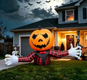 6FT Halloween Inflatable Pumpkin Man Outdoor Decoration LED Lighted Blow up Scarecrow Jack O Lantern Yard Garden Party Prop