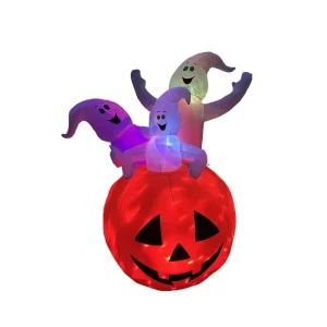 6FT Halloween Inflatable Pumpkin with Ghosts & LED Lights Outdoor Yard Decor Outdoor Halloween Decorations