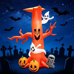 6FT Inflatable Halloween Decoration Creepy Tree Ghost Pumpkin Tombstone with LED Outdoor Inflatable Yard Garden Party Decoration