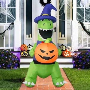 6FT Inflatable Halloween Decoration Dinosaur Pumpkin with LED Blow up Outdoor Holiday inflatable Yard Garden Party Decoration
