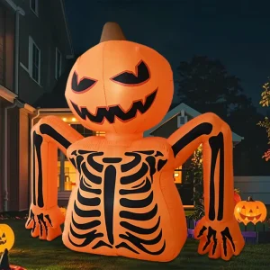 6FT Inflatable Halloween Orange Ghost Terrifying Skeleton LED Yard Lawn Garden Party Decoration