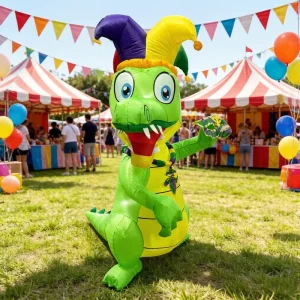 6FT Inflatable Mardi Gras Alligator with Jester Hat LED Lighted Outdoor Carnival Yard Decoration