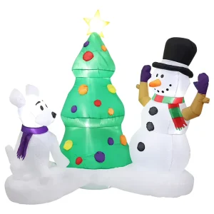 6FT Inflatable Snowman with Dogs & Christmas Tree LED Lights for Outdoor Yard Decoration