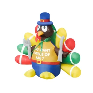 6FT Light up Holiday Decor Giant Thanksgiving Inflatable Turkey with LED Lights Outdoor Yard Decor for Holiday Feast Display