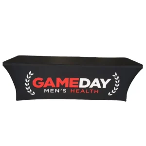 6ft 8ft Custom Colour Logo Printing Knitted Polyester Commercial Tradeshow Stretch Table Cloth Table Cover Table Runner