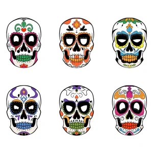 6pc Set Dia De Los Muertos Sugar Skull Paper Face Masquerade for Day of the Dead Party Promotional Party Supplies