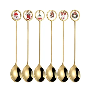 6pcs Christmas Cutlery Set Fork Spoon Holiday Flatware Cubiertos Navidad Party Dinner Dessert Tableware Tools