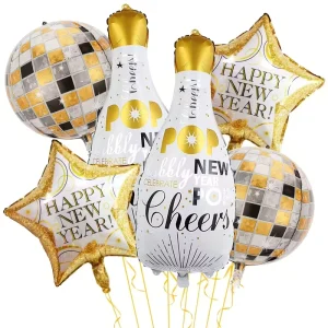 6pcs Set Happy New Year Foil Balloon Set Party Decoration