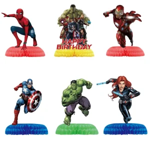6pcs Themed Party Honeycomb Decorations Boy’s Birthday Party Superhero Tabletop Decorations
