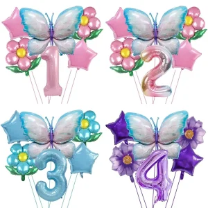 6pcs/set 40inch Colorful Number Blue Pink Butterfly Flower Sunflower Birthday Party Decorntion Foil Balloon
