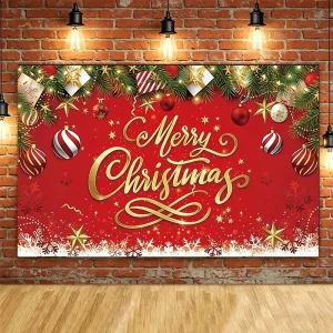 6×3.6ft Red Large Christmas Xmas Banner Backdrop for Xmas New Year Party Photo Booth Wall Hanging Decor