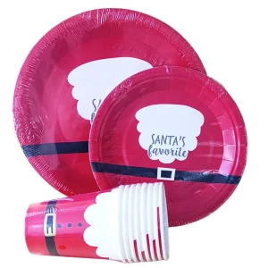 7″ 9″ 10″ Disposable Tableware Christmas Paper Plate and Paper Cup Set for Festival Party Use