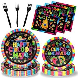 7-Piece Cartoon Birthday Party Supplies Paper Plates Towels Cups & Hanging Flags Decorations Set