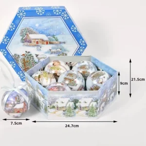 7 Piece Single Layer Hexagonal Gift Box Christmas Ball Painted Printed Hanging Decoration for Christmas Tree and New Year