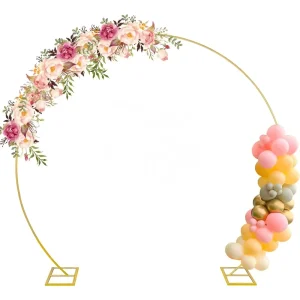 7.9 foot Gold Metal Wedding Arch Backdrop Set Round Balloon Frame Arch Wedding Birthday Christmas Decoration