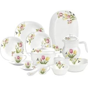 72PCS Opal Glassware Dinner Plate Set Tempered Heat Resistant Opal Glass Dinnerware Set for Wedding Party Home Use