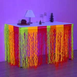 75*275cm Glow in the Dark Tinsel Foil Fringe Backdrop Colorful Table Skirts Wave Shape Neon Party Decoration