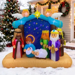 7ft Light up Inflatable Nativity Set Polyester Christmas Outdoor Yard Decoration Holy Family Scene