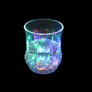 7oz LED Crystal Faceted Glass Performance Flashing Light Battery Cups for Party Christmas New Year Valentine’s Day Decorations