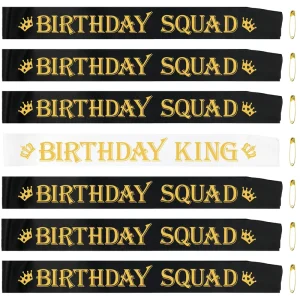 7pcs Funny King and Squad Sashes Set Satin Reusable Birthday Party Decorations for Men Gifts