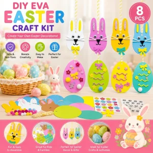 8 Pieces Creative Handmade Medium Size Easter Kids Craft Bunny Egg Activities DIY Hanging Craft Stickers Party Decorations