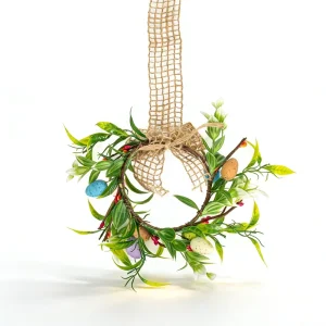 8-inch Easter Egg Artificial Wreath with Ribbon Bow for Door or Table Farmhouse Decor