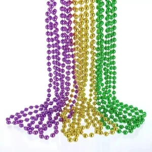 80cm Long Metallic Gold Purple Green Mardi Gras Beads Necklace for Carnival Party Accessories