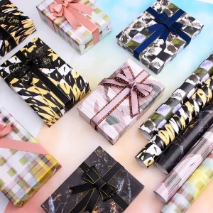 80g Coated Silicone Disposable Birthday Textured Art Paper 43*300cm Gift Luxury Custom Packaging Wrapping Paper Roll