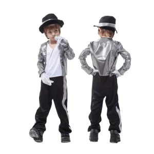 80s Hip Hop Kids Boys Stage Costume Halloween Suit with Matched Hat & Gloves for Children