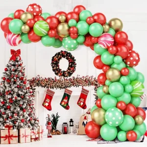 87pcs Green and Red Christmas Backdrop Decoration Balloon Garland Arch Kit for New Year Decor Christmas Balloons