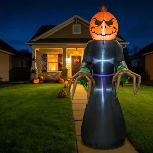 8FT Halloween Inflatable Pumpkin Ghost Giant Spooky Phantom with LED Lights for Outdoor Yard Garden Party Decorations