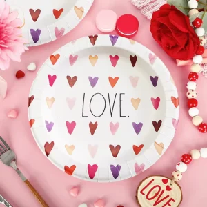 8Inch Colorful Heart Printed Eco Friendly Disposable Paper Plates for Valentine’s Day Party Wedding Tableware Table Decor