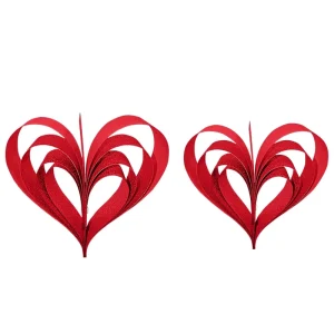 8PCS Valentine’s Day Hanging Decorations Red 3D Heart Pendant Valentines Party Supplies