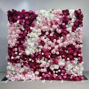 8ft x 8ft Roll-Up Fabric Artificial White Rose Flower Wall for Wedding Backdrop Decoration
