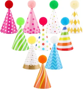 8pcs DIY Macaron Birthday Party Hats with Stickers and Pom-poms Fun Handmade Party Decorations