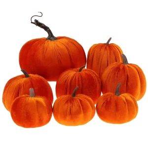 8pcs Durable Artificial Velvet Foam Handmade Pumpkin for Living Room Kitchen Indoor Halloween Themed Decoration